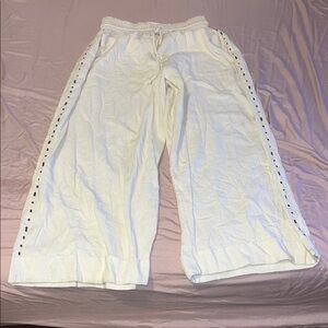 Ava White and Black Wide-Leg Trousers with Stripe Detail